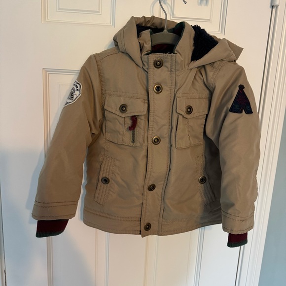 OshKosh B'gosh Beige Hooded Fall Winter Jacket coat explores patch 3T Tan brown - Picture 1 of 7